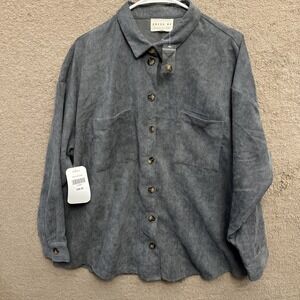 NWT Dress Up Gray Corduroy Women's Button Up Shirt Oversized